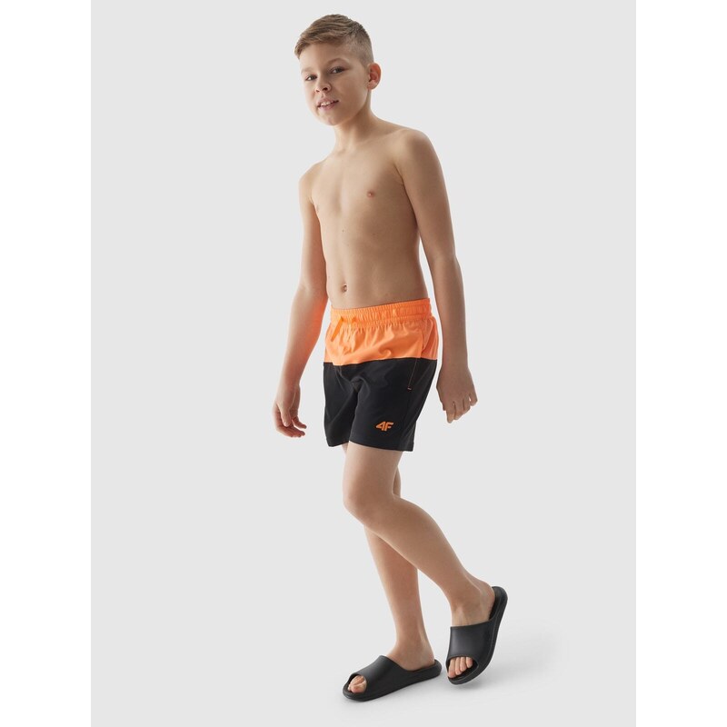 4F Chlapčenské plážové boardšortky - oranžové