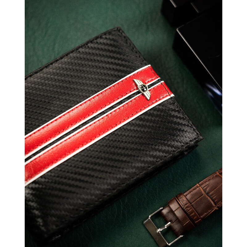 Peterson Kožená peňaženka PTN 304 MOTO1 Carbon Black+Red