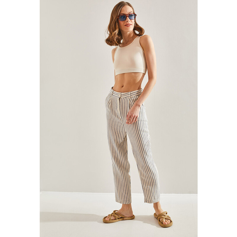 Bianco Lucci Womens Striped Front Pop Up Trousers 50671092