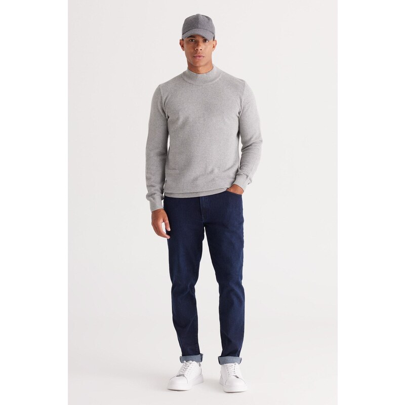 AC&Co / Altınyıldız Classics Men's Gray Melange Standard Fit Half Turtleneck Cotton Patterned Knitwear Sweater