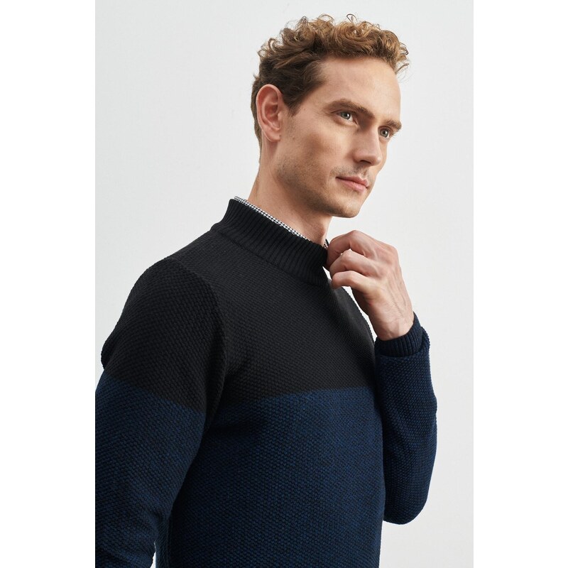 ALTINYILDIZ CLASSICS Men's Oil-Black Standard Fit Normal Cut Half Turtleneck Two Color Knitwear Sweater