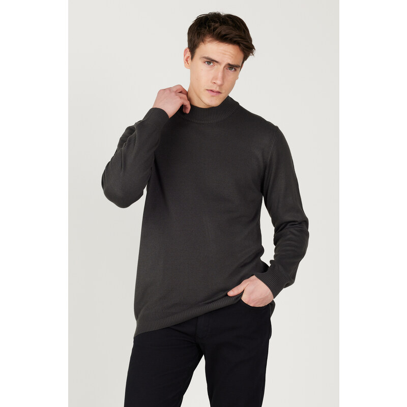 ALTINYILDIZ CLASSICS Men's Anthracite Anti-Pilling Anti-Pilling Standard Fit Half Turtleneck Knitwear Sweater