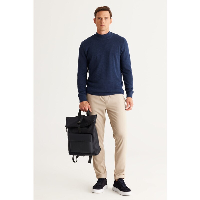 AC&Co / Altınyıldız Classics Men's Indigo Standard Fit Half Turtleneck Cotton Patterned Knitwear Sweater