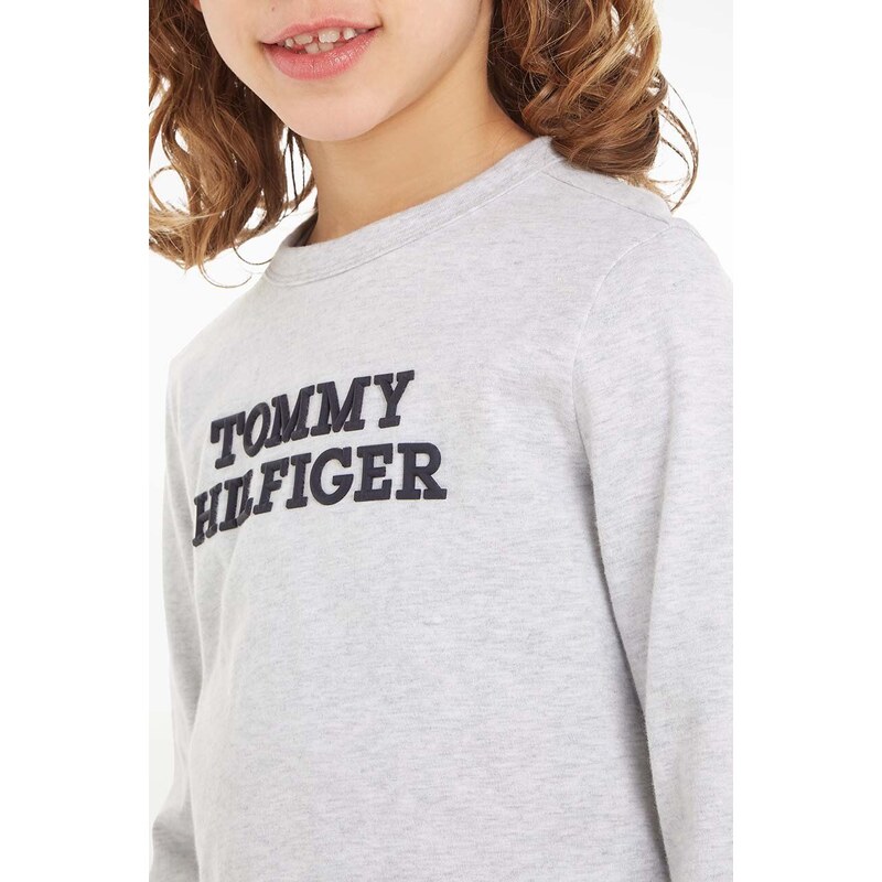 Detská bavlnená košeľa s dlhým rukávom Tommy Hilfiger šedá farba, melanžový
