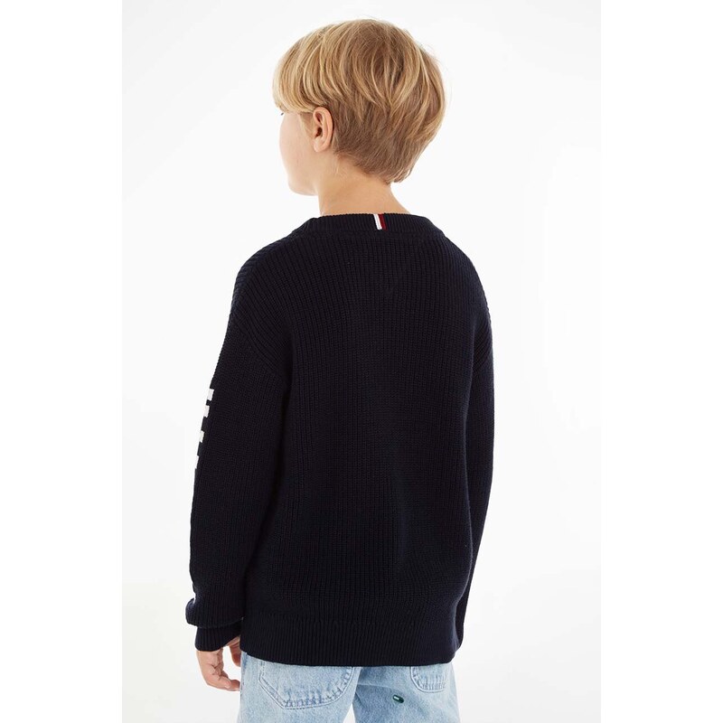 Detský bavlnený sveter Tommy Hilfiger tmavomodrá farba