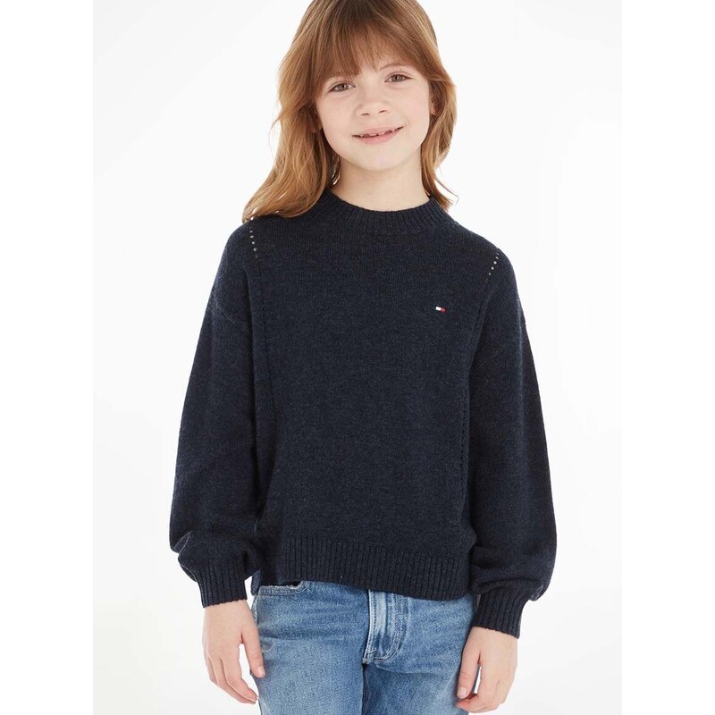Detský vlnený sveter Tommy Hilfiger tmavomodrá farba, tenký