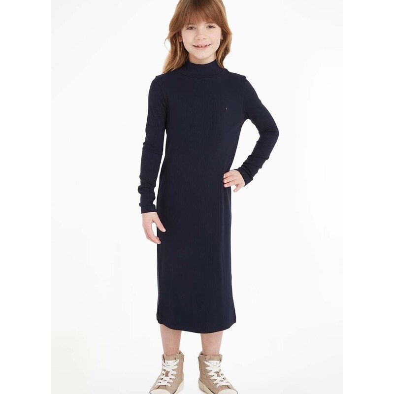 Dievčenské šaty Tommy Hilfiger tmavomodrá farba, midi, rovný strih