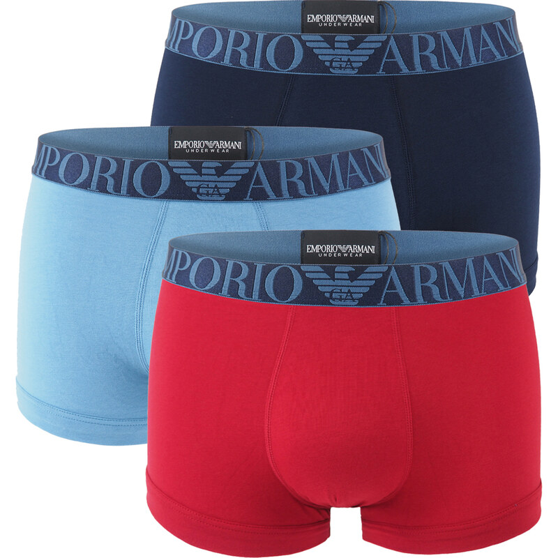EMPORIO ARMANI - boxerky 3PACK stretch cotton avio & rosso z organickej bavlny - limited edition