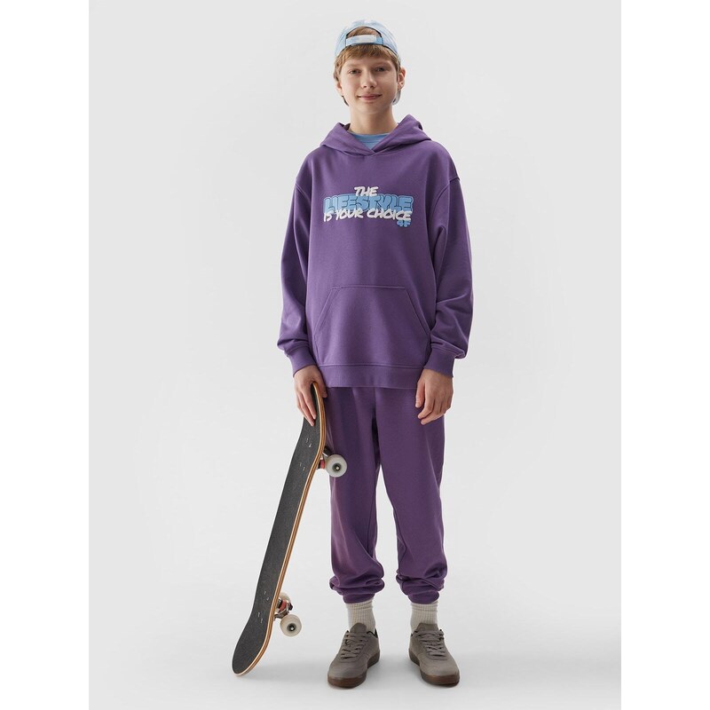 4F Chlapčenské teplákové nohavice typu jogger - fialové