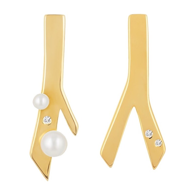 Preciosa Pozlátené asymetrické náušnice Twig s riečnou perlou a 66586813