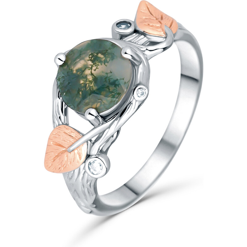 Olivie Strieborný prsteň MACHOVÝ ACHÁT 7376 40765136