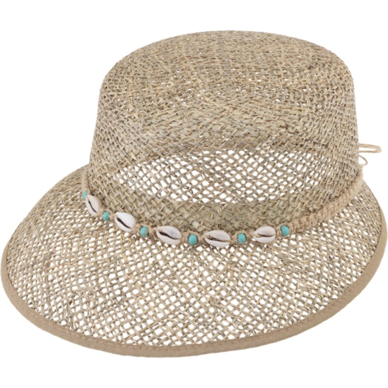 Fiebig - Headwear since 1903 Slamený klobúk z morskej trávy s mušľovou ozdobou - Fiebig 1903