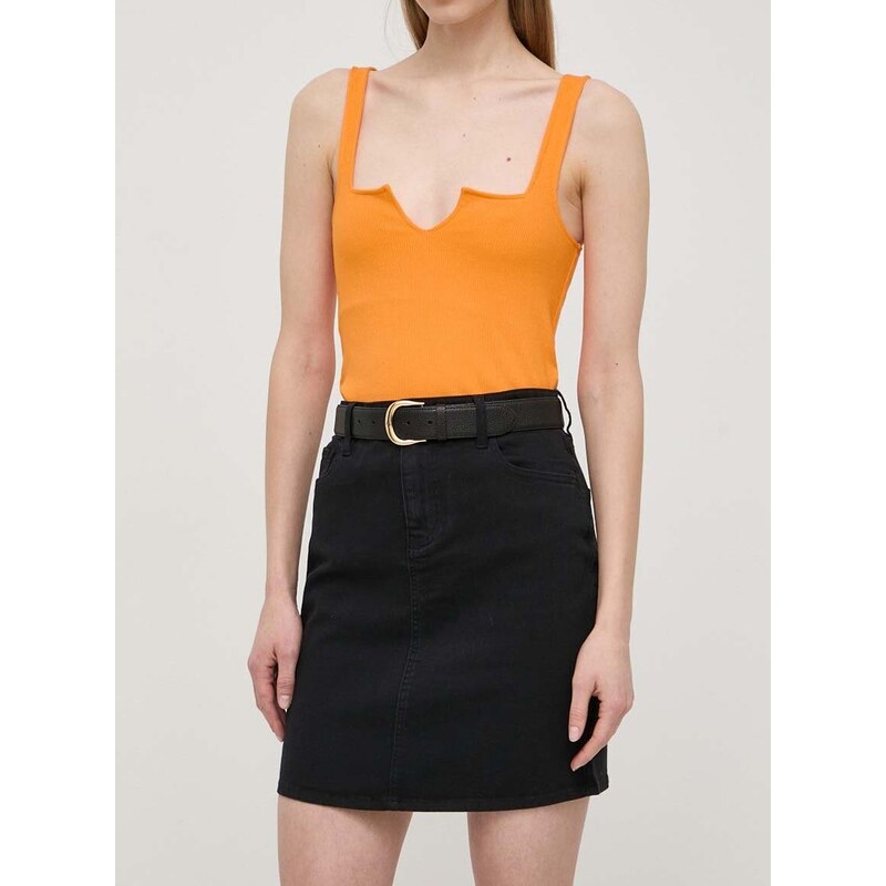Rifľová sukňa Armani Exchange čierna farba, mini, rovný strih, 8NYN61 Y3TAZ NOS