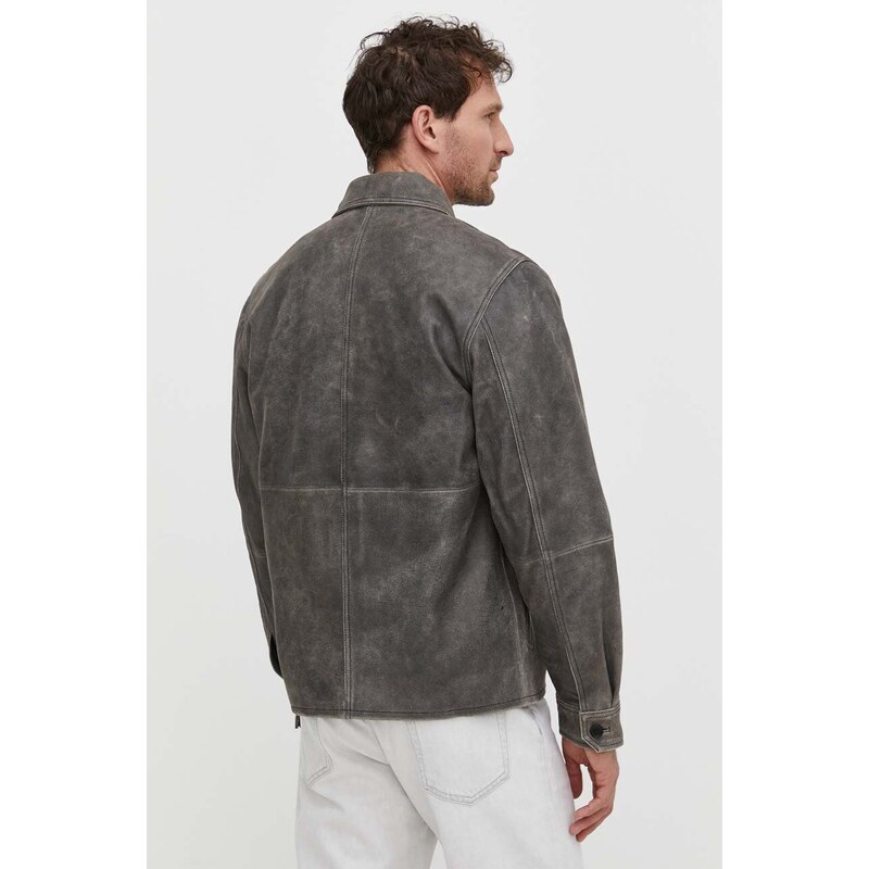 Kožená bunda Samsoe Samsoe SATOM pánska, šedá farba, prechodná, M24100031