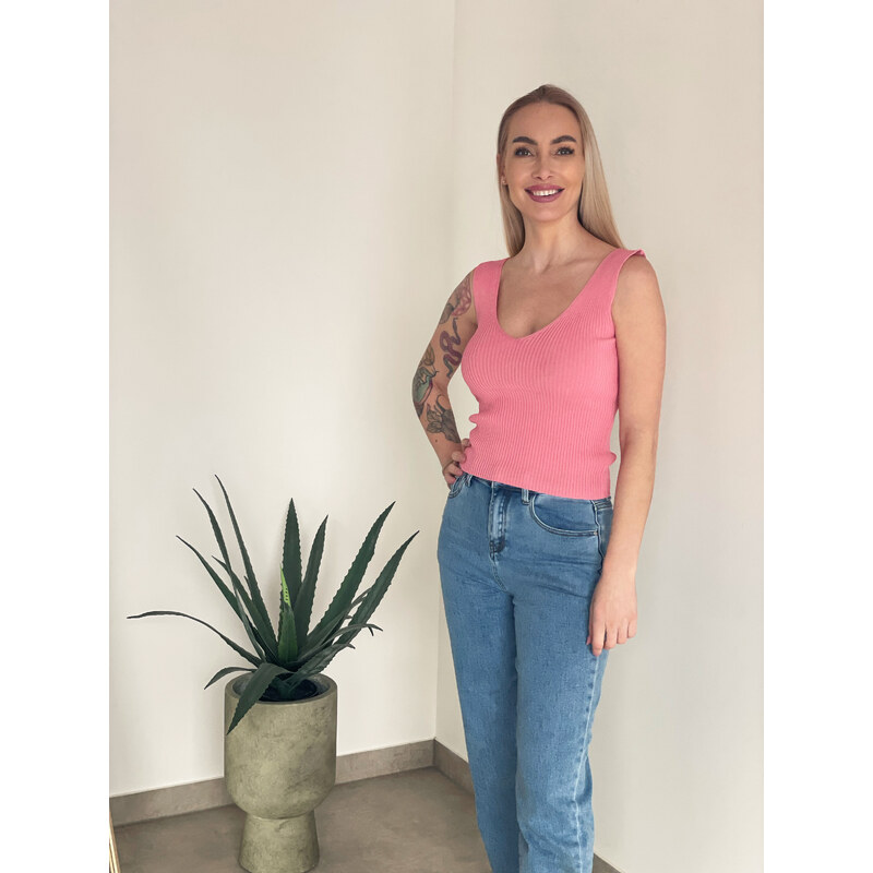 Bledoružový úpletový top 48557459