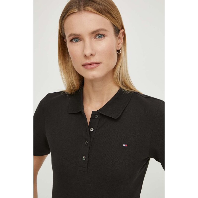 Polo tričko Tommy Hilfiger dámsky,čierna farba,WW0WW42047