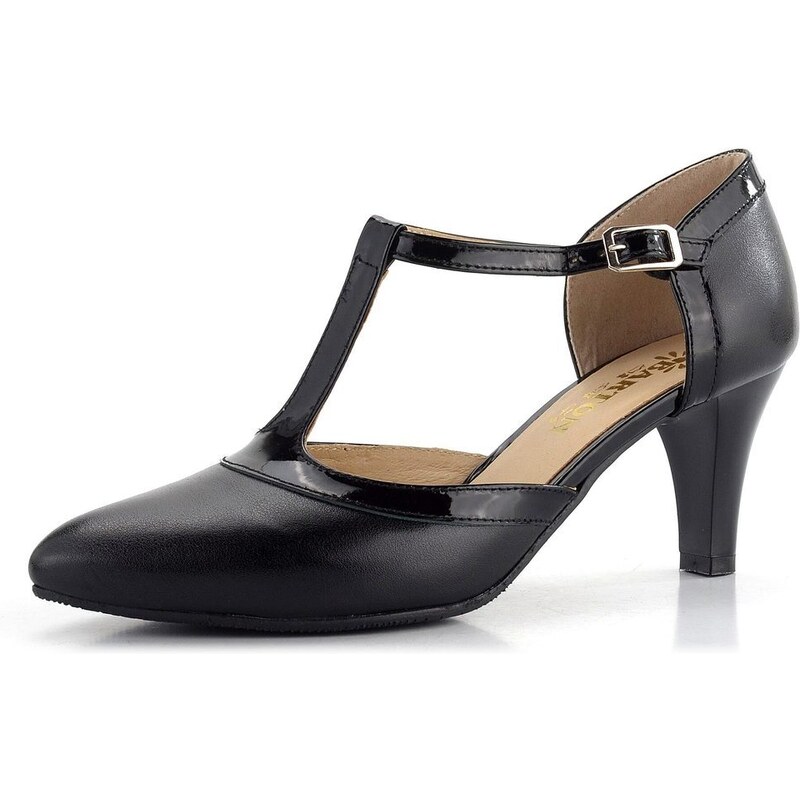 Barton elegantné lodičky s T pásikom čierne/lak R2463 50039772