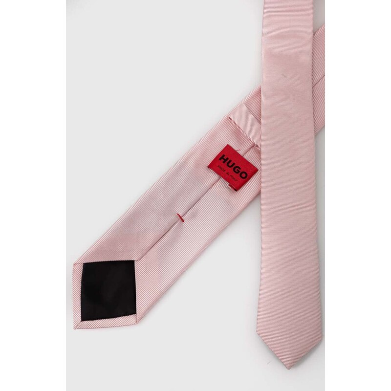 Hodvábna kravata HUGO ružová farba,50468199