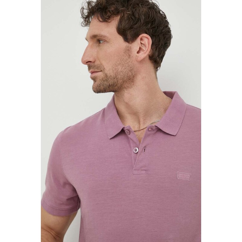 Bavlnené polo tričko Levi's ružová farba, jednofarebný