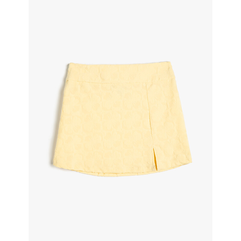 Koton Mini Skirt with Slit Detail with Floral Texture.