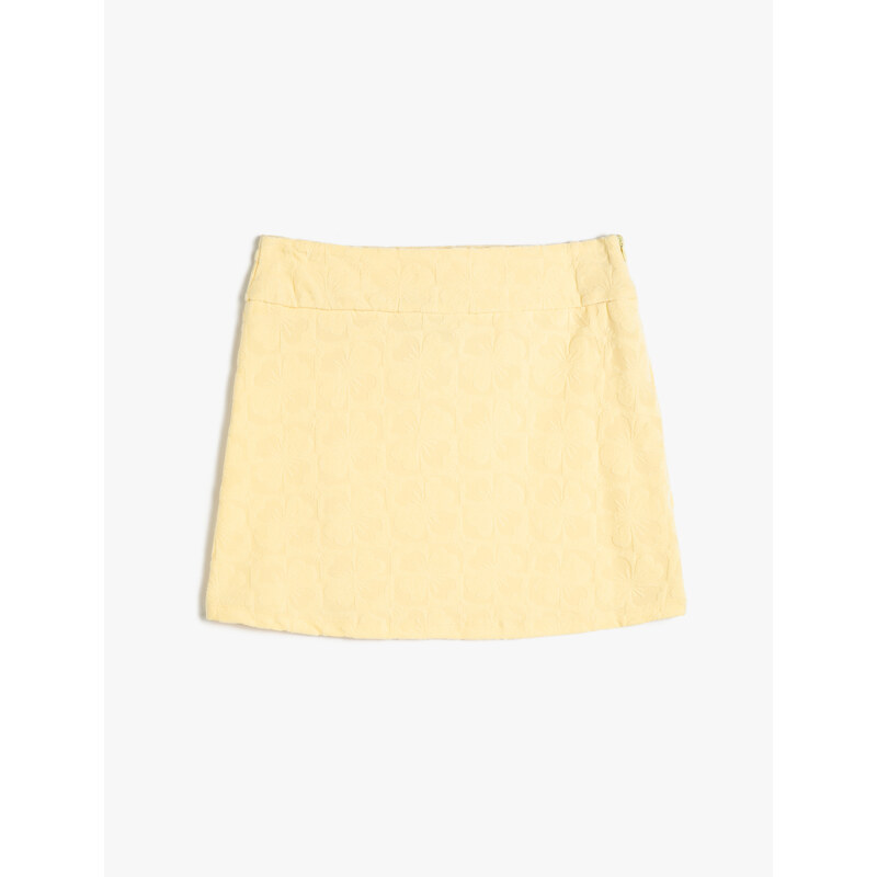 Koton Mini Skirt with Slit Detail with Floral Texture.