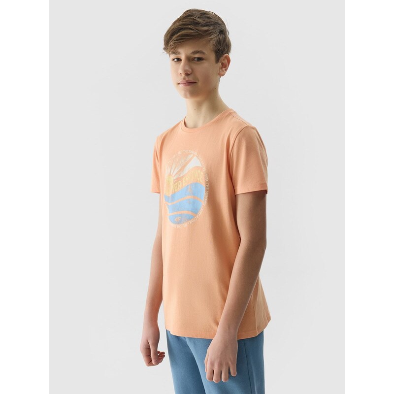 4F Chlapčenské regular tričko s potlačou - koralové