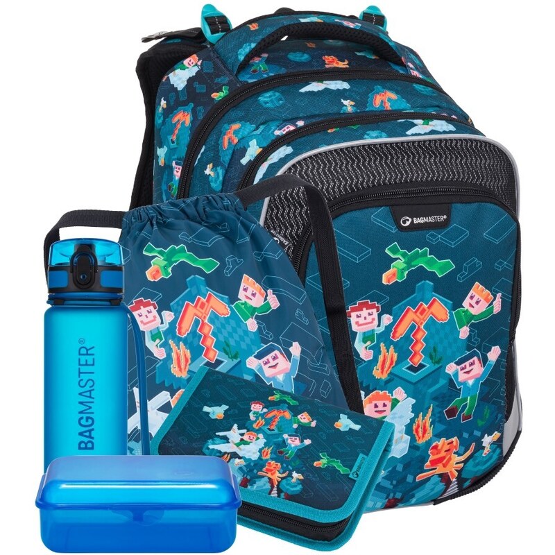 Bagmaster LUMI 24 E veľký školský set pre prvákov – kockovaná ríša 62195152