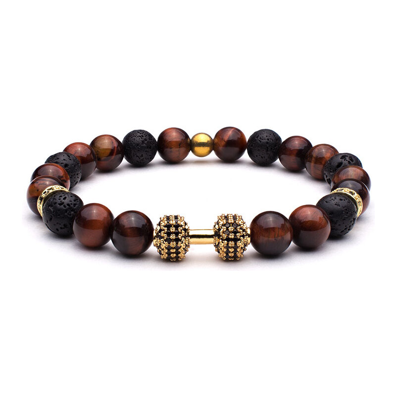 BudNej Minerálny náramok FITNESS MEN z tigrieho oka a lávových kameňov 50092174