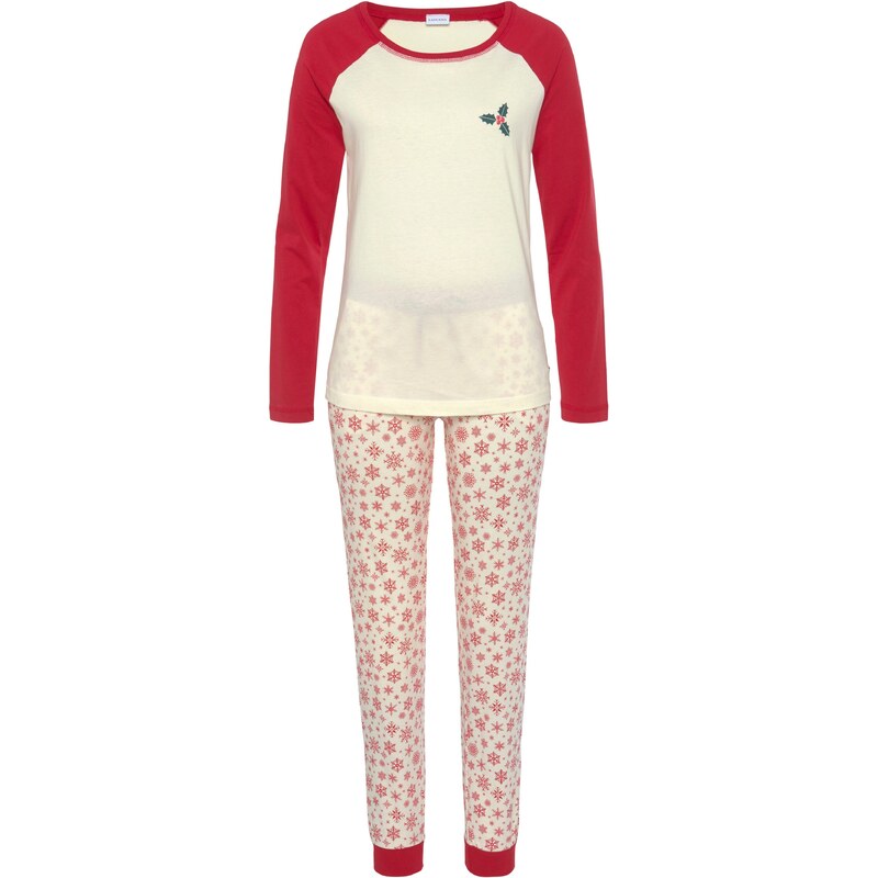 LASCANA Pyžamo zelená / krvavo červená / biela 54262313