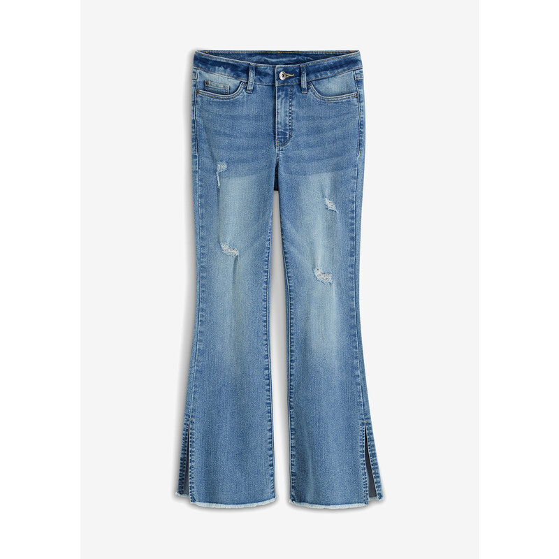 bonprix Zvonové džínsy s rozparkami, farba modrá