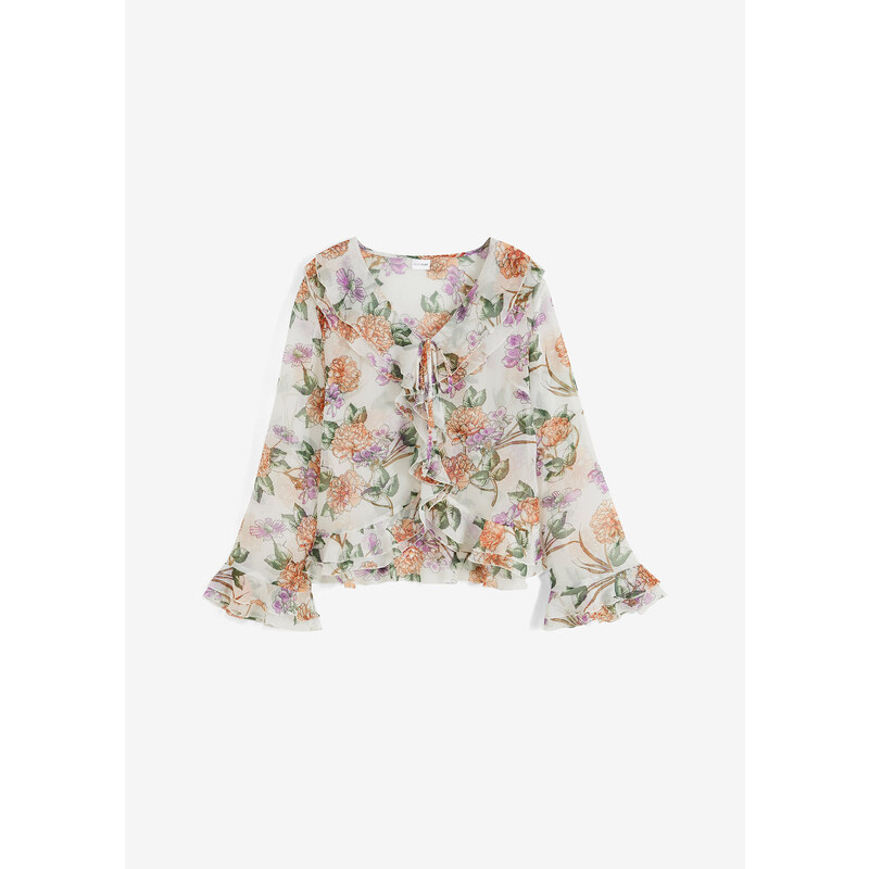 bonprix Šifónová blúzka s volánmi, farba biela 50102299