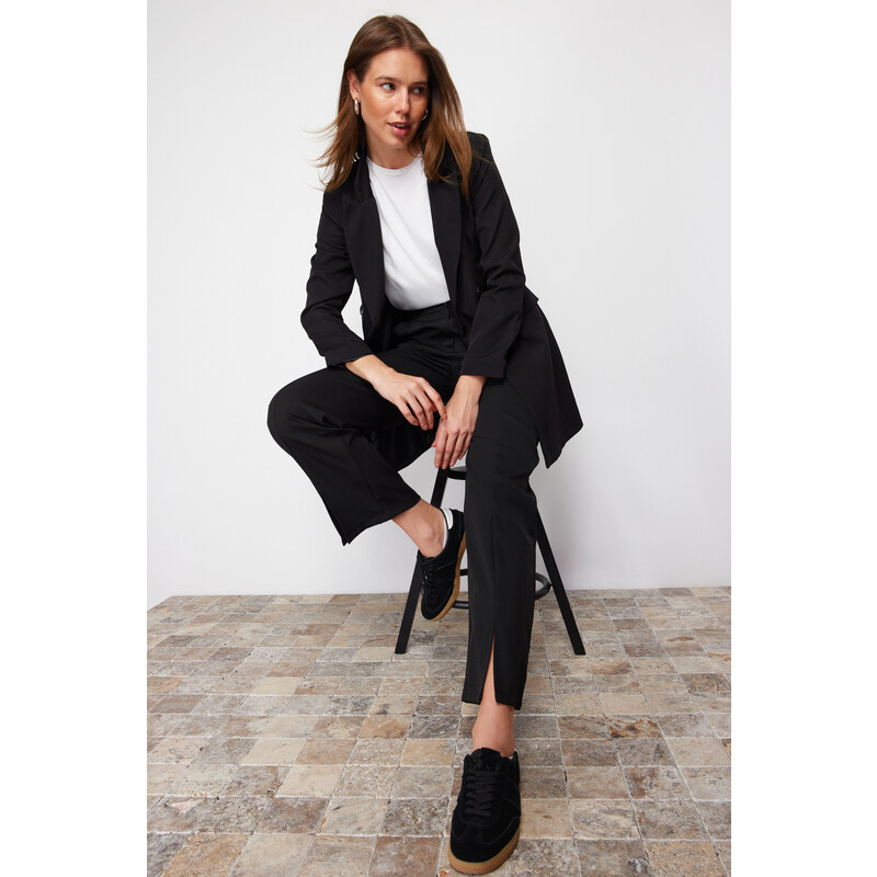 Trendyol Black s vysokým pásovým rozparkom detailne tkané nohavice s 50552369