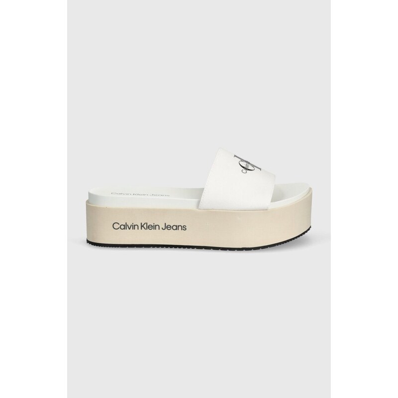 Šľapky Calvin Klein Jeans FLATFORM SANDAL MET dámske, biela farba, na platforme, YW0YW01036,