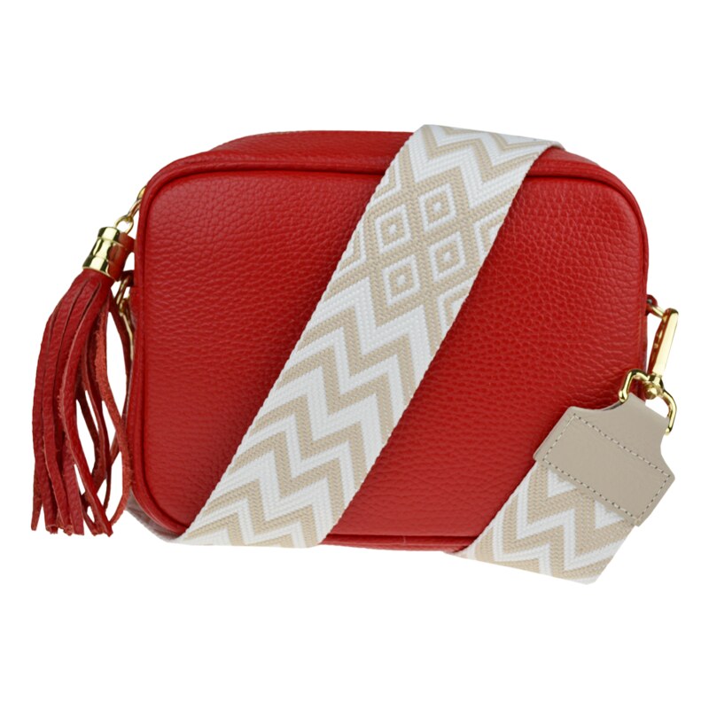Červená kožená talianska crossbody kabelka Bala Rossa Corallo s 50122757