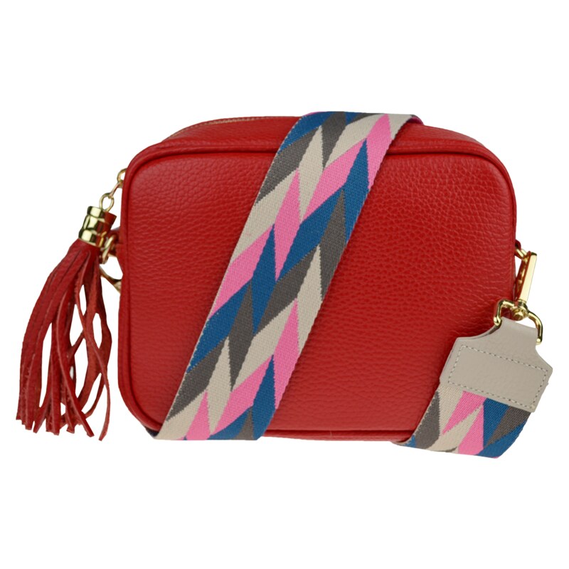 Červená kožená talianska crossbody kabelka Bala Rossa Corallo s 50122758