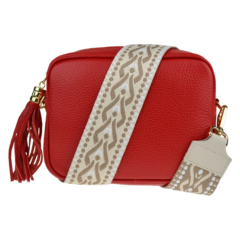 Červená kožená talianska crossbody kabelka Bala Rossa Corallo s 50122761