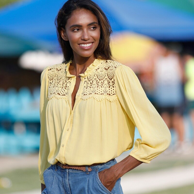 Košeľová blúzka s macramé žltá 036 Blancheporte 50134894