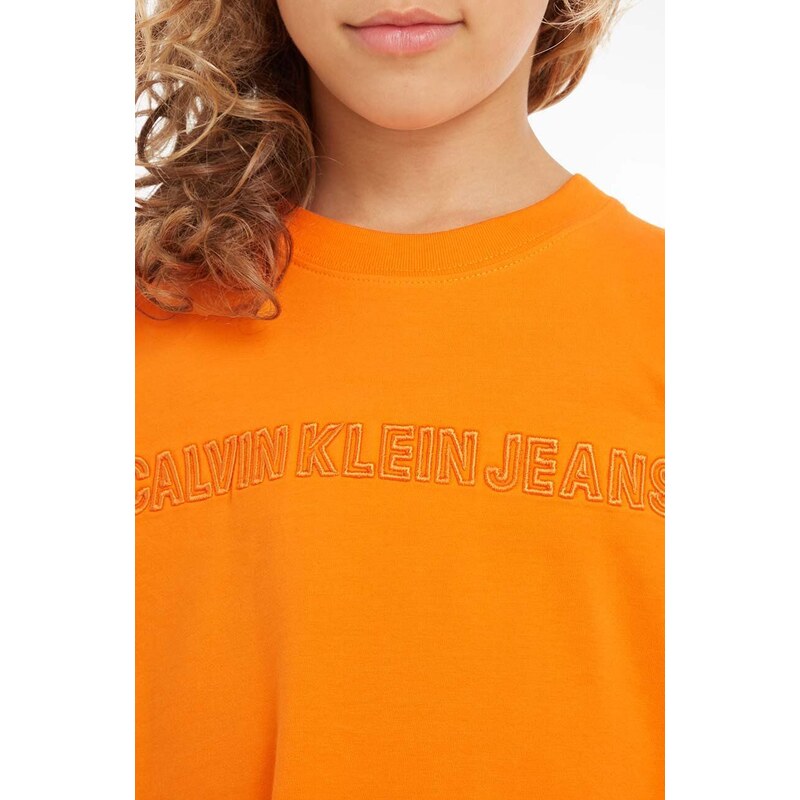 Detské tričko Calvin Klein Jeans oranžová farba, jednofarebný