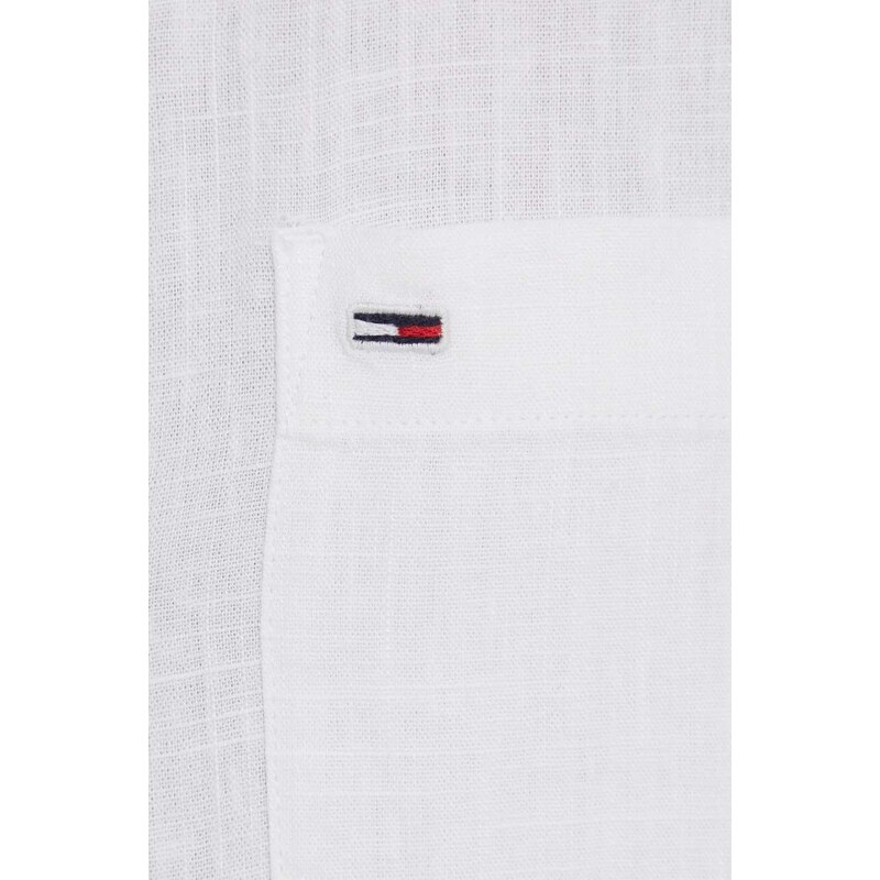 Košeľa s prímesou ľanu Tommy Jeans biela farba,voľný strih,s klasickým golierom,DW0DW17987