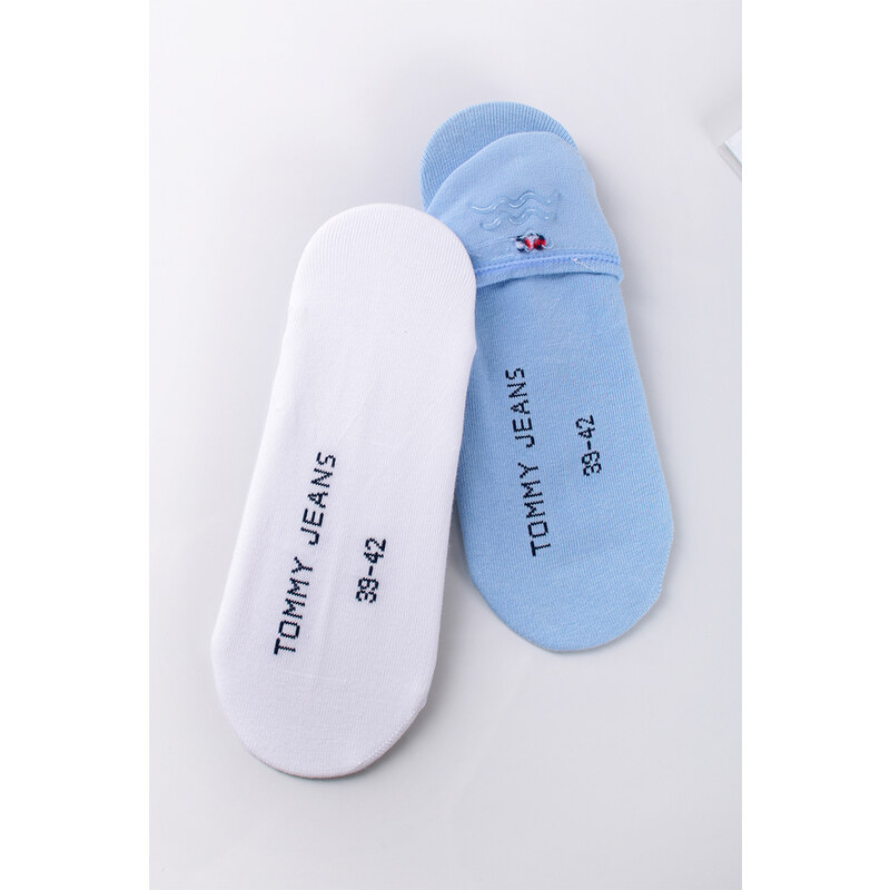 Tommy Hilfiger Modro-biele balerínkové ponožky TJ Footie Flag - dvojbalenie