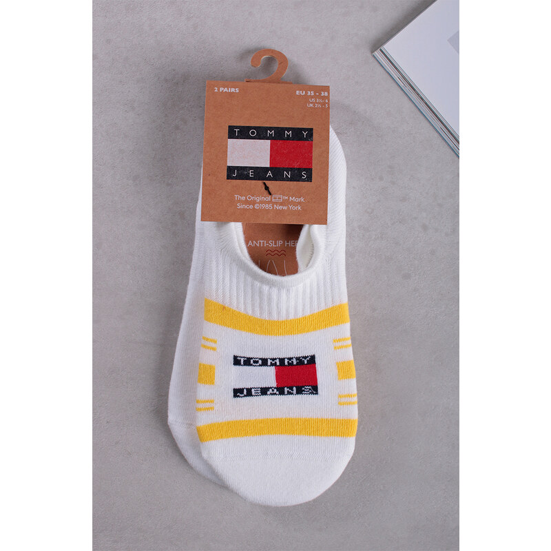 Tommy Hilfiger Žlto-biele členkové ponožky TJ Footie Tommy Stripe - dvojbalenie
