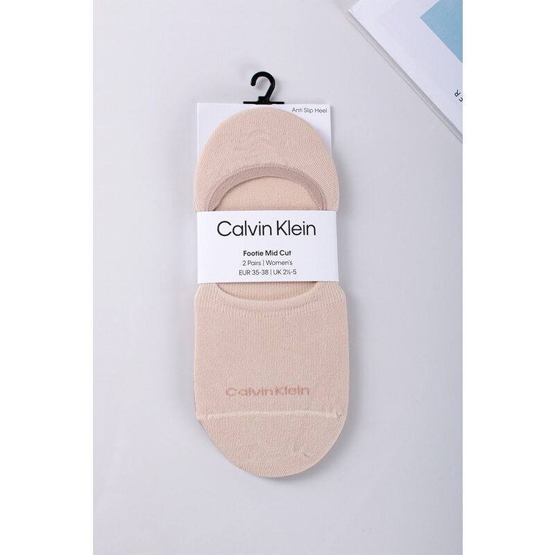Calvin Klein Dámske béžové balerínkové ponožky Footie Mid-Cut - dvojbalenie