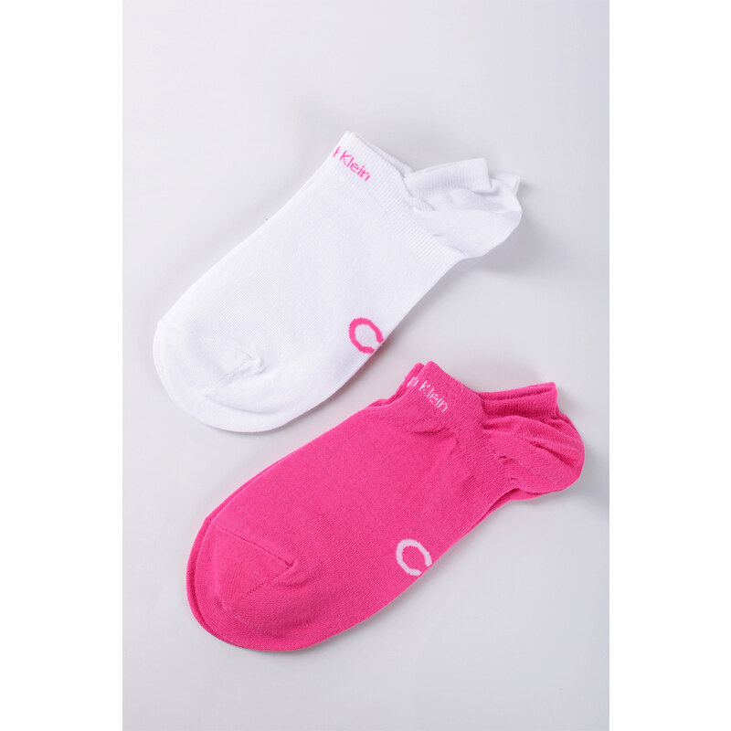 Calvin Klein Fuchsiovo-biele členkové ponožky Sneaker Gripper - dvojbalenie