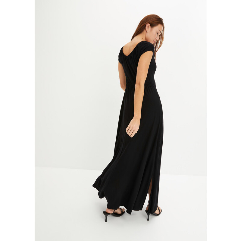 bonprix Maxi šaty s riasením, farba čierna, rozm. 32/34