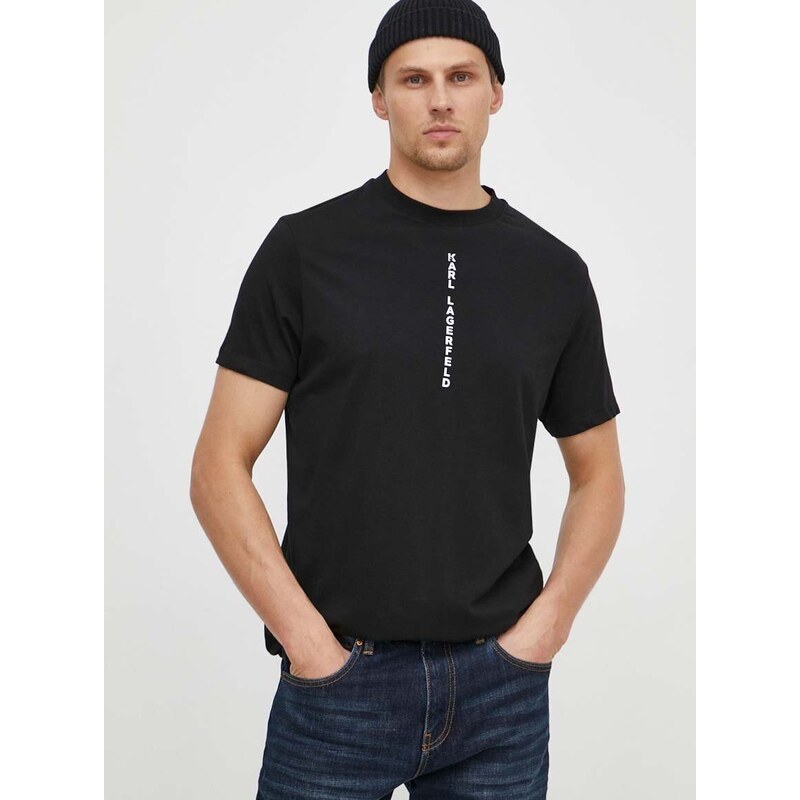 Bavlnené tričko Karl Lagerfeld pánsky, čierna farba, s potlačou