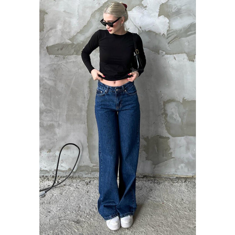 Madmext Women's Dark Blue Straight Wide Jean