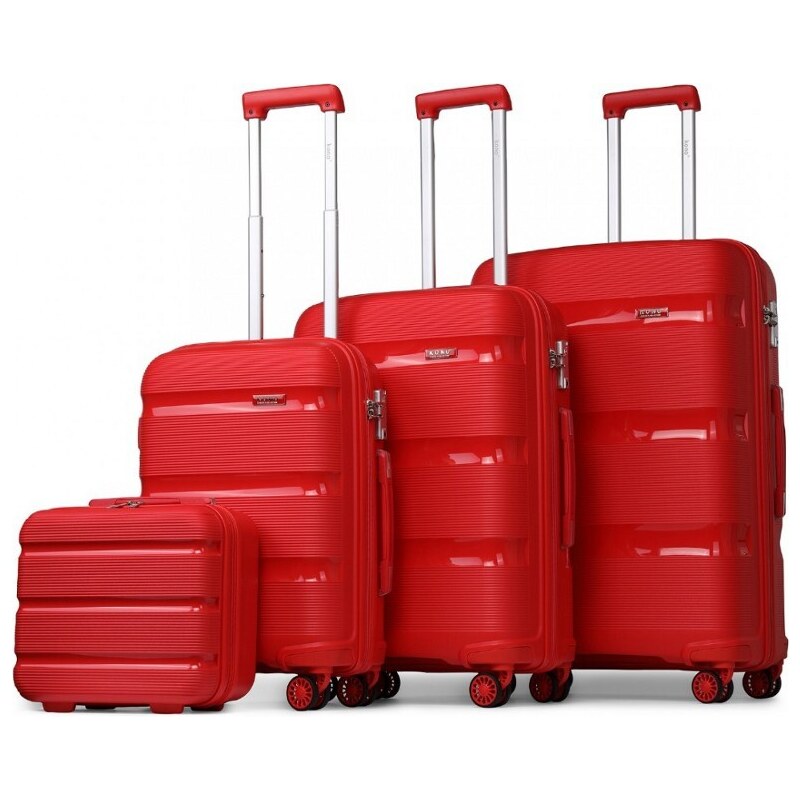 Konofactory Tmavočervená sada prémiových plastových kufrov "Majesty" - veľ. S, M, L, XL