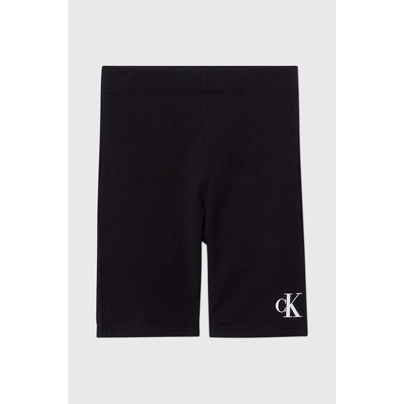 Detské krátke nohavice Calvin Klein Jeans čierna farba, s potlačou