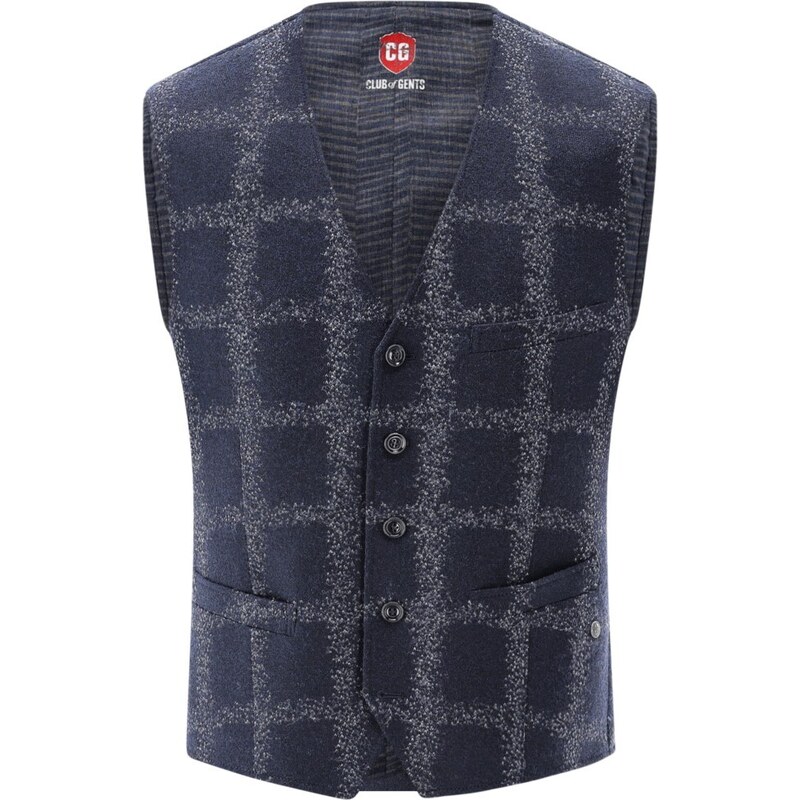 Pánska modrá károvaná vesta CLUB OF GENTS slim fit 50216418