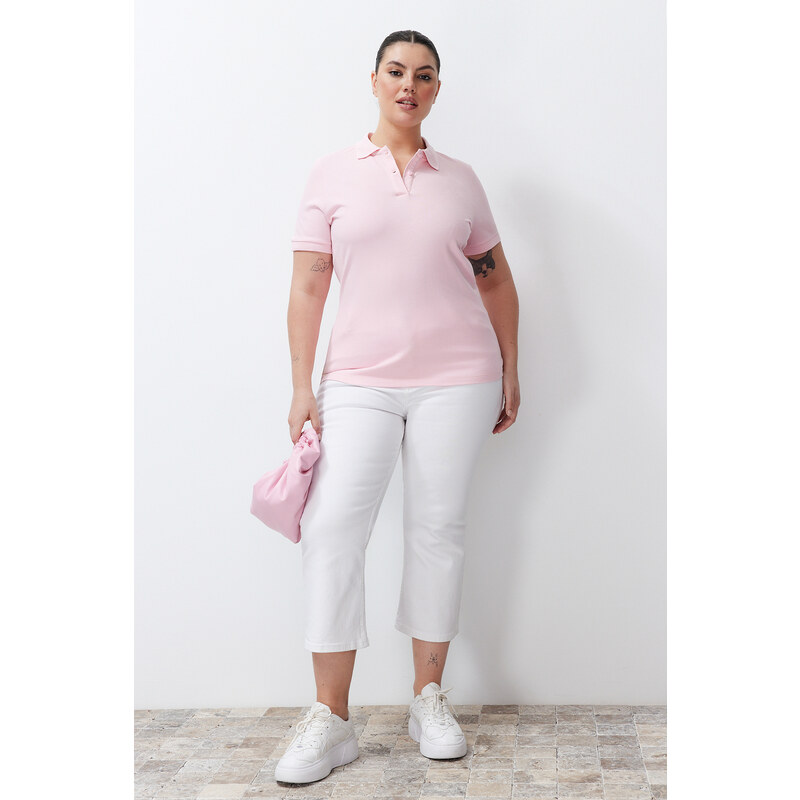 E-shop Trendyol Curve Pink Polo Neck Knitted T-shirt